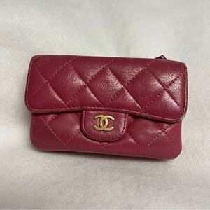 CHANEL Pink Flap Lambskin Leather Snap Card Holder Double Pocket Zip GHW